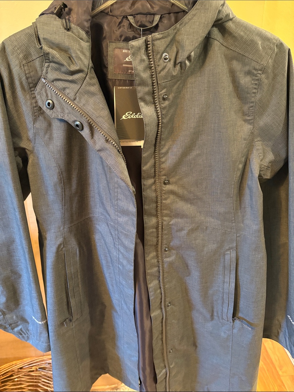 Eddie Bauer Women's Hooded Trench Coat in Charcoal Gray